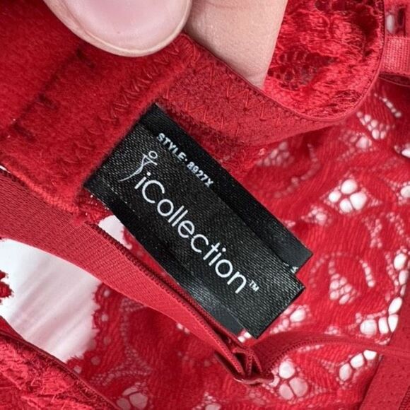 iCollection Women's Long Line Triangle All Over Floral Lace Bralette Red Size 3X - Picture 6 of 8